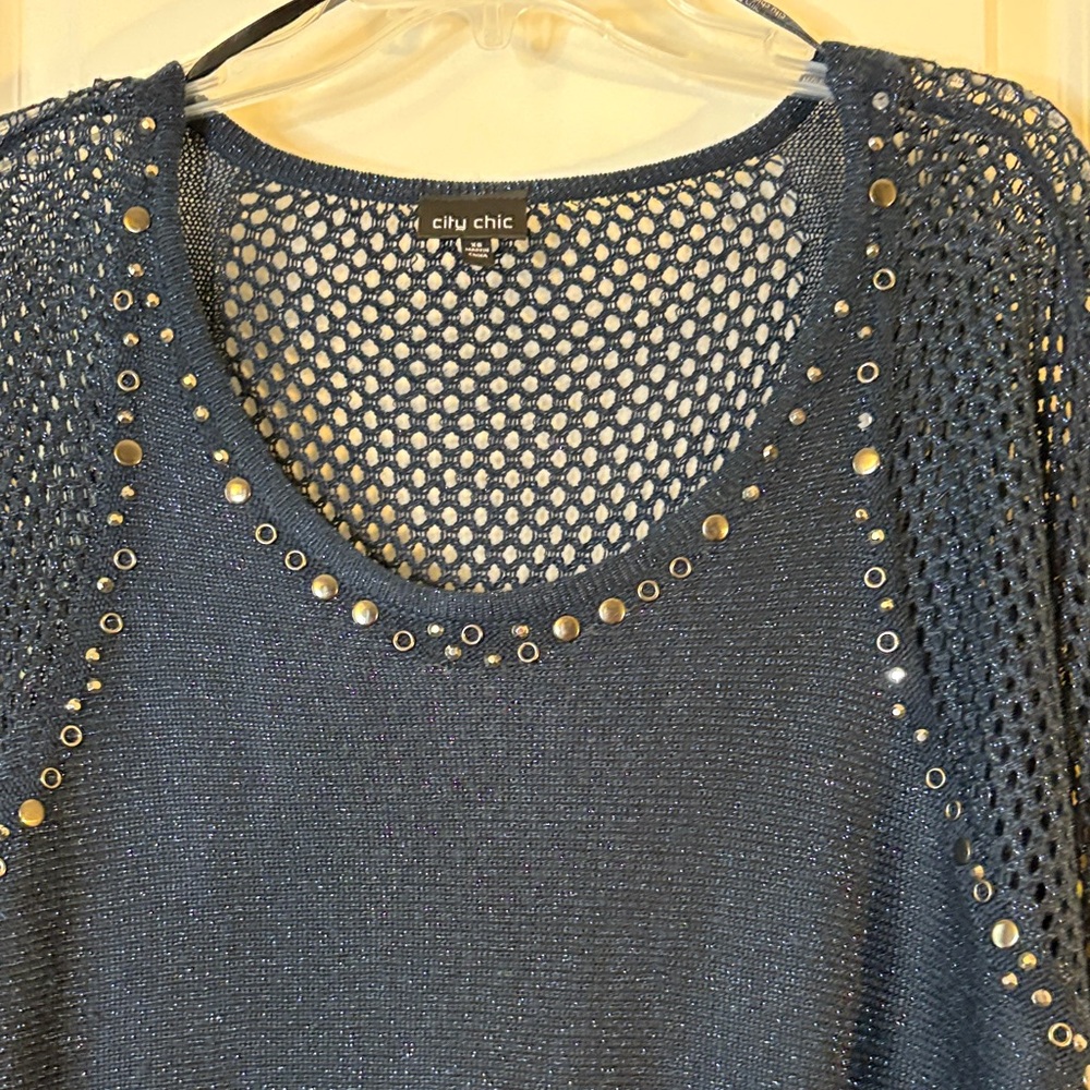 Navy Sweater with Mesh Sleeves - Picture 8 of 8